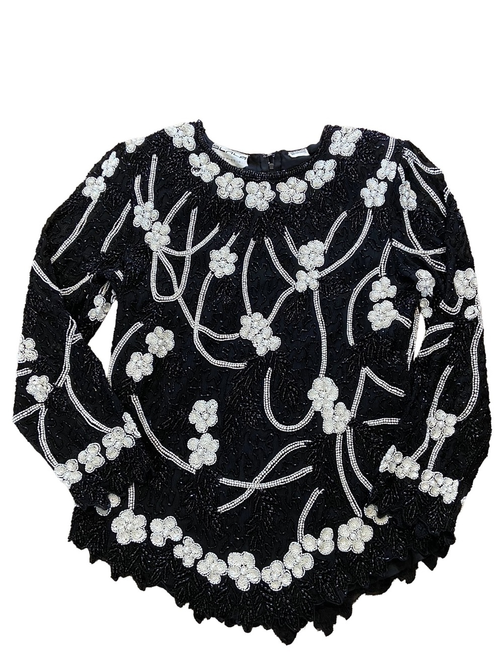 Vintage Scala Beaded Floral Design Evening Blouse